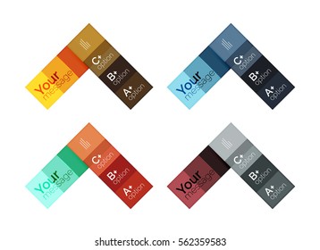 Vector color stripes infographics templates with sample option text, isolated on white. Geometric business abstract layouts for your message or figure presentation