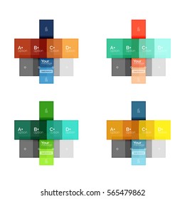 Vektorfarbstreifen-Infografik-Vorlagen mit Beispieloption-Text einzeln auf Weiß. Geometrische abstrakte Layouts für Ihre Nachrichten- oder Figurenpräsentation