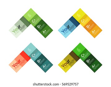 Vector color stripes infographics templates with sample option text, isolated on white. Geometric business abstract layouts for your message or figure presentation