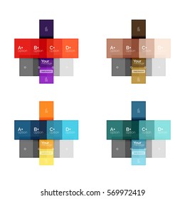 El color vectorial rayas las plantillas de infografía con texto de opción de ejemplo, aislado en blanco. Diseños abstractos de negocio geométricos para la presentación de mensajes o figuras