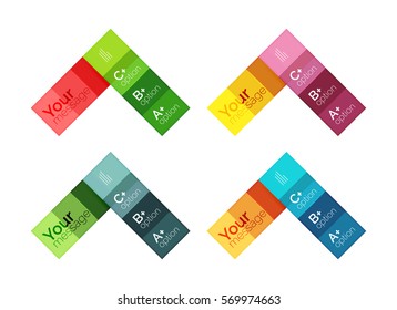 Vector color stripes infographics templates with sample option text, isolated on white. Geometric business abstract layouts for your message or figure presentation