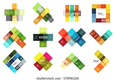 Vector color stripes infographics templates with sample option text, isolated on white. Geometric business abstract layouts for your message or figure presentation