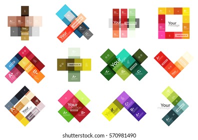 El color vectorial rayas las plantillas de infografía con texto de opción de ejemplo, aislado en blanco. Diseños abstractos de negocio geométricos para la presentación de mensajes o figuras