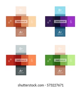 El color vectorial rayas las plantillas de infografía con texto de opción de ejemplo, aislado en blanco. Diseños abstractos de negocio geométricos para la presentación de mensajes o figuras