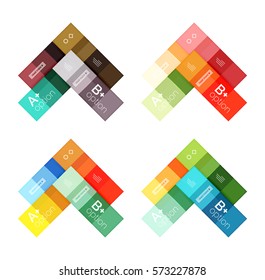 Vector color stripes infographics templates with sample option text, isolated on white. Geometric business abstract layouts for your message or figure presentation