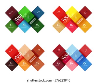 El color vectorial rayas las plantillas de infografía con texto de opción de ejemplo, aislado en blanco. Diseños abstractos de negocio geométricos para la presentación de mensajes o figuras