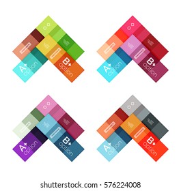 Vector color stripes infographics templates with sample option text, isolated on white. Geometric business abstract layouts for your message or figure presentation