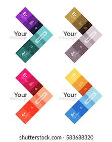 Vector color stripes infographics templates with sample option text, isolated on white. Geometric business abstract layouts for your message or figure presentation