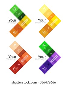 El color vectorial rayas las plantillas de infografía con texto de opción de ejemplo, aislado en blanco. Diseños abstractos de negocio geométricos para la presentación de mensajes o figuras