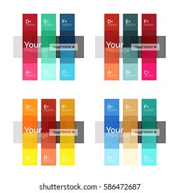 Vector color stripes infographics templates with sample option text, isolated on white. Geometric business abstract layouts for your message or figure presentation