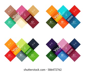 El color vectorial rayas las plantillas de infografía con texto de opción de ejemplo, aislado en blanco. Diseños abstractos de negocio geométricos para la presentación de mensajes o figuras