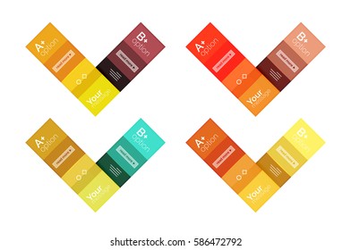 El color vectorial rayas las plantillas de infografía con texto de opción de ejemplo, aislado en blanco. Diseños abstractos de negocio geométricos para la presentación de mensajes o figuras