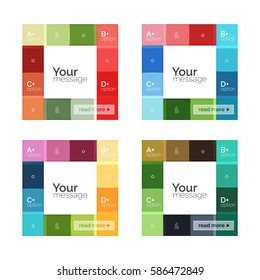 Vektorfarbstreifen-Infografik-Vorlagen mit Beispieloption-Text einzeln auf Weiß. Geometrische abstrakte Layouts für Ihre Nachrichten- oder Figurenpräsentation