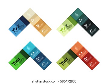 El color vectorial rayas las plantillas de infografía con texto de opción de ejemplo, aislado en blanco. Diseños abstractos de negocio geométricos para la presentación de mensajes o figuras
