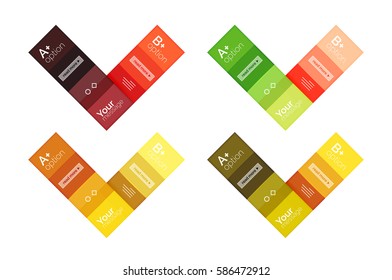 El color vectorial rayas las plantillas de infografía con texto de opción de ejemplo, aislado en blanco. Diseños abstractos de negocio geométricos para la presentación de mensajes o figuras