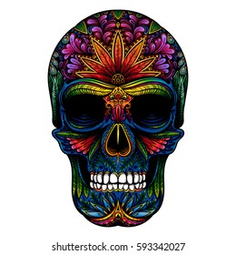 Vector Color Sugar Skull on White Background