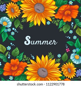 Vector Color Summer Flower Frame 
