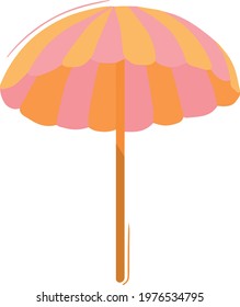 Vector color summer illustration of pink yellow beach umbrella by the sea or pool