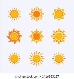 Vector color sun icon,sign,pictogram,symbol  set isolated on a white background  flat syle 