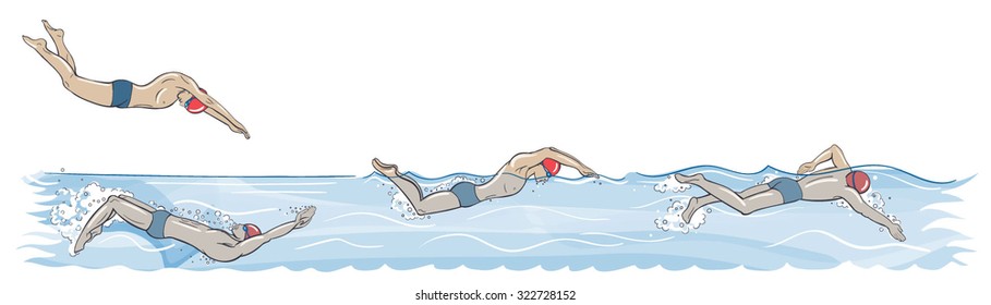 Vector Color Swimmer Pool Illustration