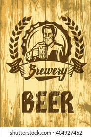 vector color symbol of man with beer on wood