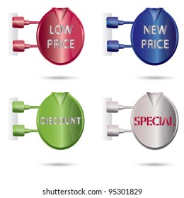 Vector Color tag set attached to paper - Low price, new price, discount, special