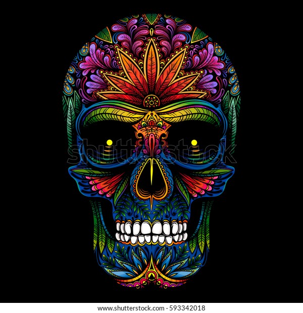 Vector Color\
Tattoo Skull on Black\
Background