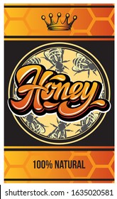 Vector color template for packing honey with calligraphic inscription.