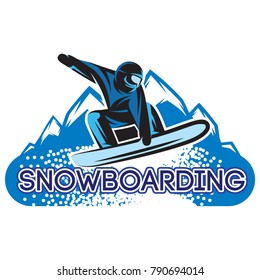 vector color template with snowboarder in a jump.