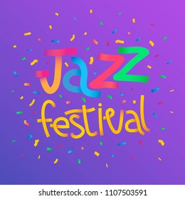 Vector color text image of jazz festival with confetti on dark background