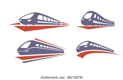 vector color Train icons on white background