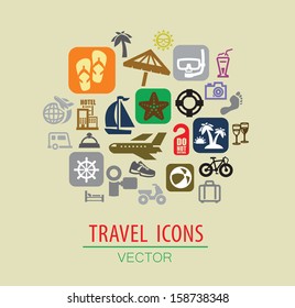 vector color travel icon set on beige
