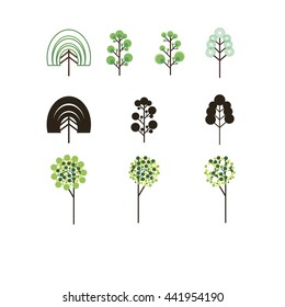 Vector color trees set. Various trees. 