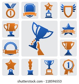 vector color trophy and awards icons set