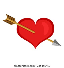Vector Color Valentine Icon - Red Heart Pierced with an Arrow