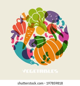 Vector color vegetables icon  Food sign  Healthy lifestyle illustration for print  web  Circle design element