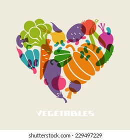 Vector color vegetables icon. Food sign in heart shape. Healthy lifestyle illustration for print, web. Original design element