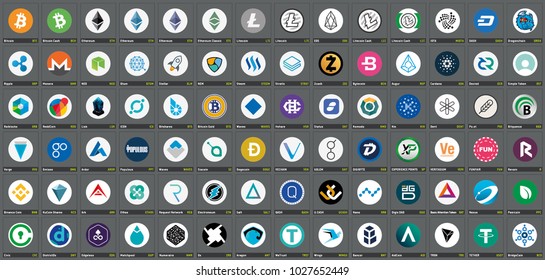 Vector color version logos of cryptocurrency coins ICOs and tokens