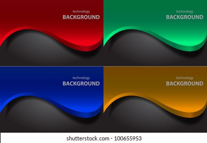 Vector color wave backgrounds. Red,  turquoise, blue and yellow