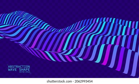 Vector color waves. Abstraction on a transparent background. Perspective optical illusions. Multicolored stripes, 3D vector illustration.
