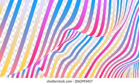 Olas de color vectorial. Abstracción sobre un trasfondo transparente. Ilusiones ópticas de perspectiva. Bandas multicolores, ilustración vectorial 3D.