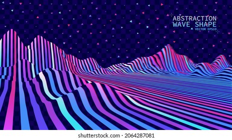 Vector color waves. Abstraction on a transparent background. Perspective optical illusions. Multicolored stripes, 3D vector illustration.