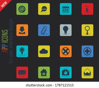 vector color web icons on dark background for user interface design