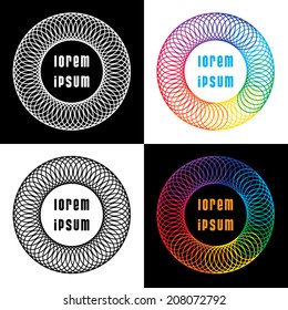 Vector Color Wheel icon. Abstract colorful icon template symbolizing sun, eye, joy, life, cycle, diversity, love. Vector illustration of abstract geometric rainbow flower. Editable Place for your text