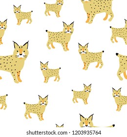 vector color wild lynx big cat animal seamless endless pattern cartoon doodle pattern simple childish design for textile paper