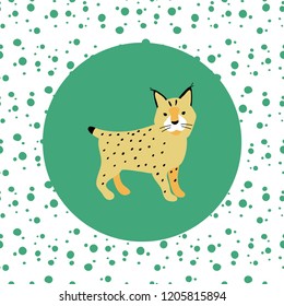 vector color wild lynx big cat animal card cartoon doodle pattern simple childish design for textile paper