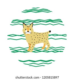 vector color wild lynx big cat animal card cartoon doodle pattern simple childish design for textile paper