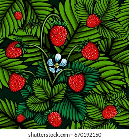 Vector Color Wild Strawberries Seamless Pattern