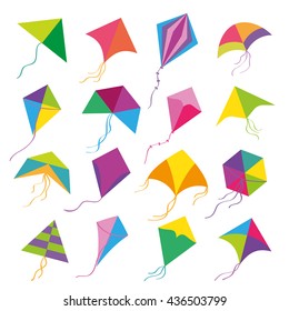 Vector color wind kite toy set isolated