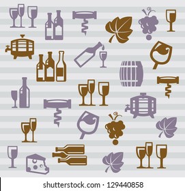 vector color wine icon set on gray